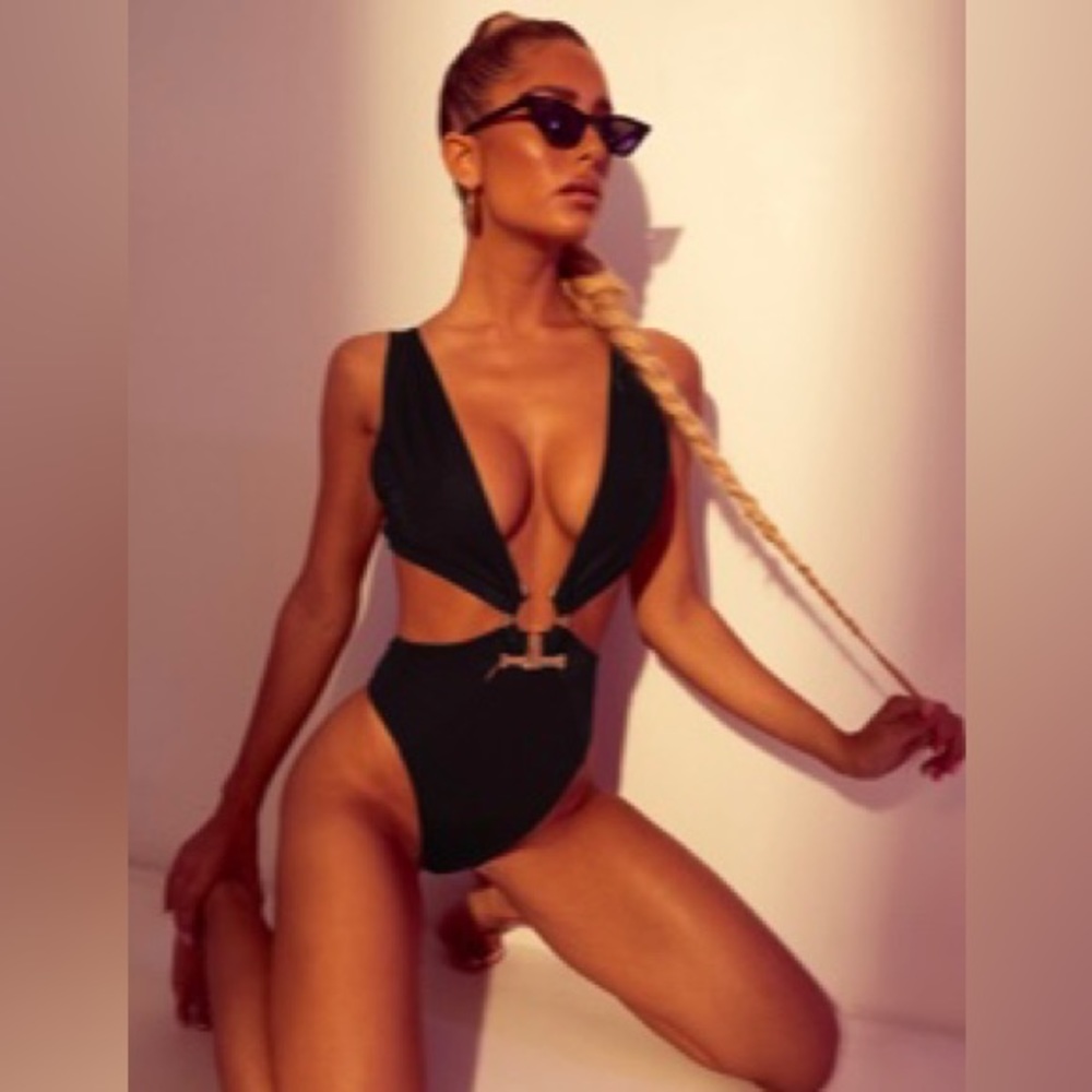 Black plunge one piece swimsuit